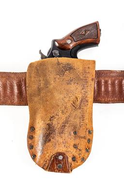 Vintage Cartridge / Money Belt with matching unusual single loop Holster for a 5 1/2" revolver. Hols