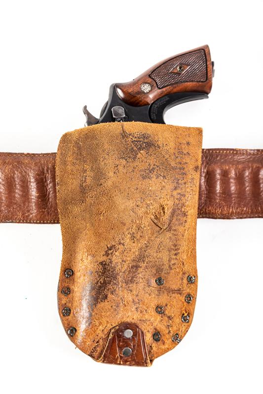 Vintage Cartridge / Money Belt with matching unusual single loop Holster for a 5 1/2" revolver. Hols