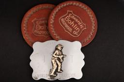 "Edward H. Bohlin" marked World Champion Trophy Buckle with initials "J.T.", measures 4" L  x 3" T,