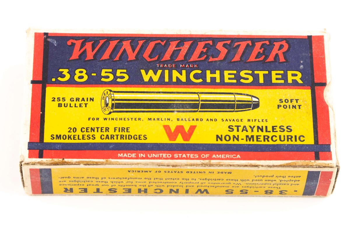 Vintage Complete Box of .38/55 caliber Cartridges in near pristine original box.