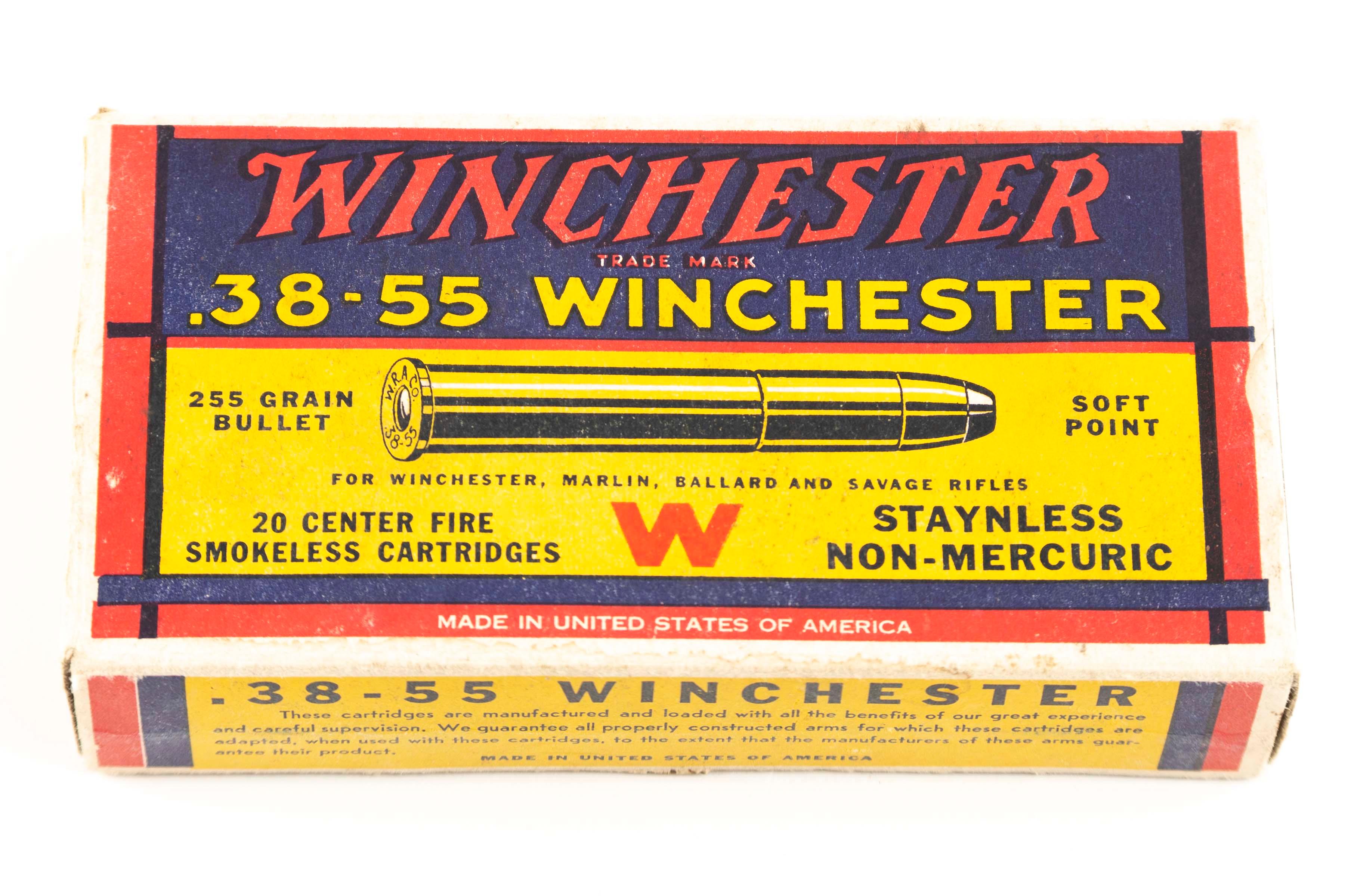Vintage Complete Box of .38/55 caliber Cartridges in near pristine original box.