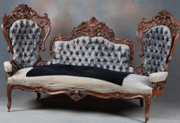 Truly Museum Quality Rare Laminated Rosewood double chair back highly carved Settee attributed to ea