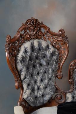 Truly Museum Quality Rare Laminated Rosewood double chair back highly carved Settee attributed to ea