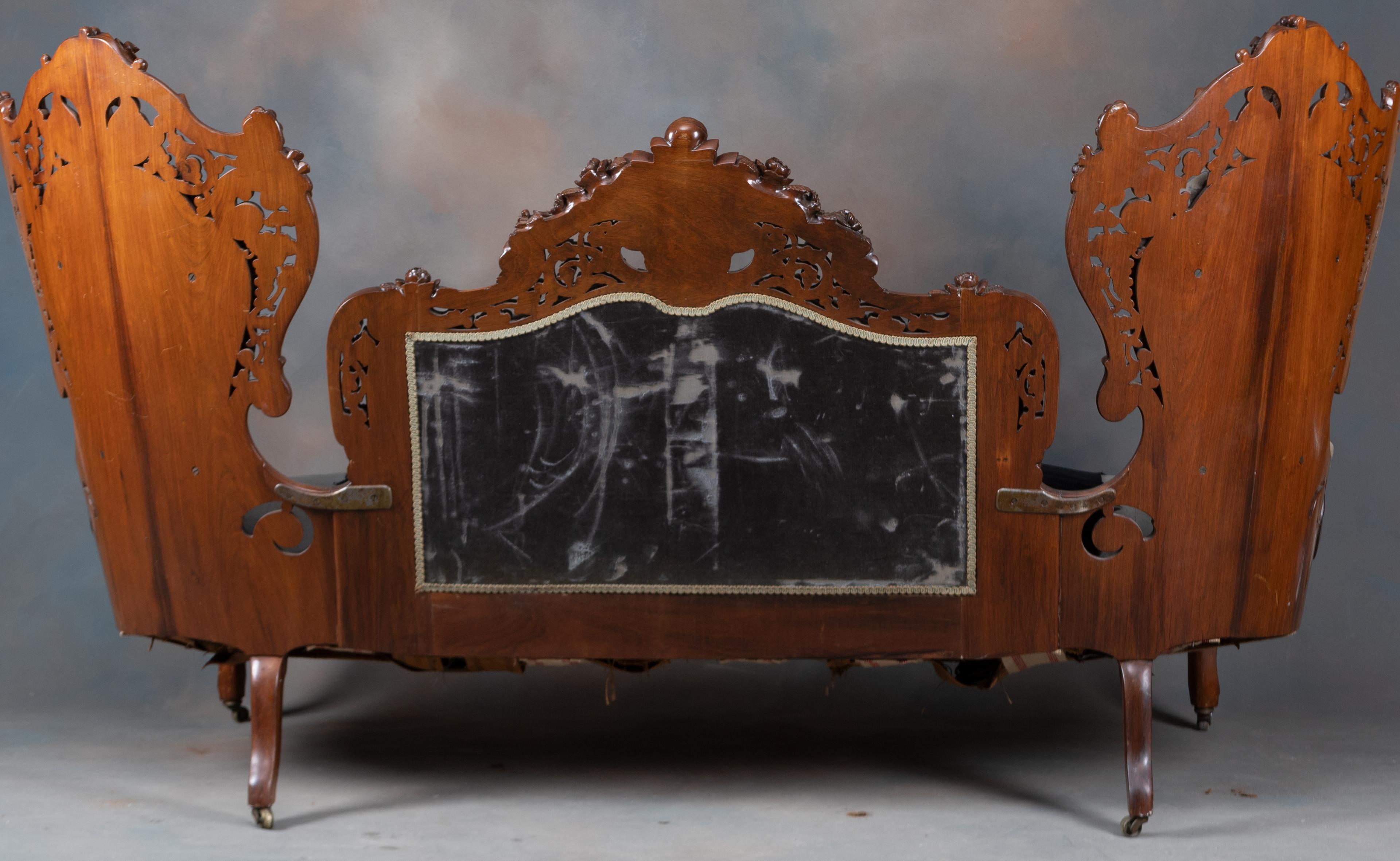 Truly Museum Quality Rare Laminated Rosewood double chair back highly carved Settee attributed to ea