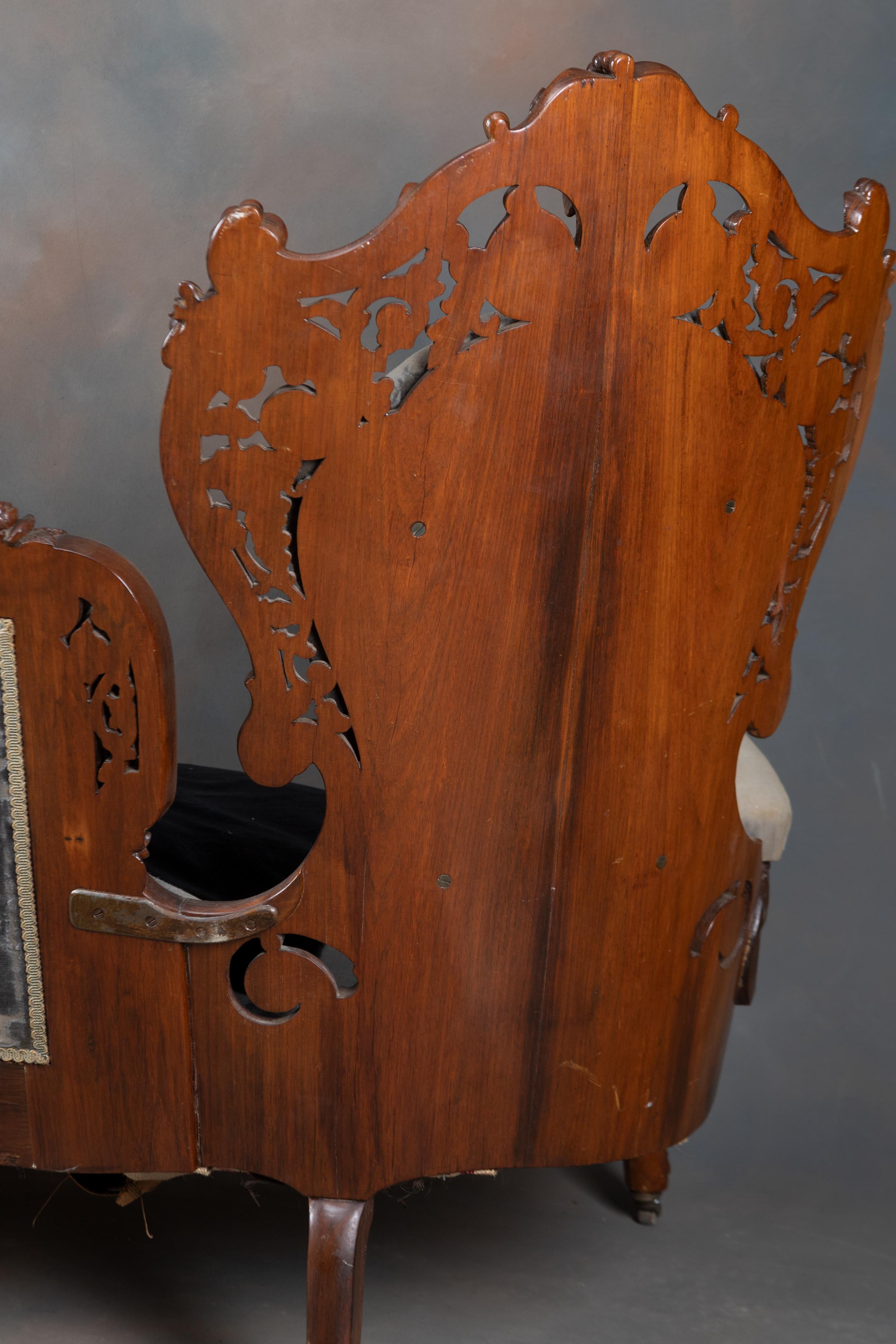 Truly Museum Quality Rare Laminated Rosewood double chair back highly carved Settee attributed to ea