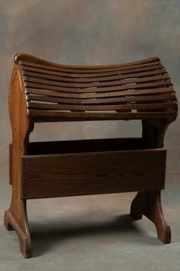 Fancy custom made oak Saddle Stand, 28" L x 16 1/2" W x 36" T. THE BUDDY KING COLLECTION.