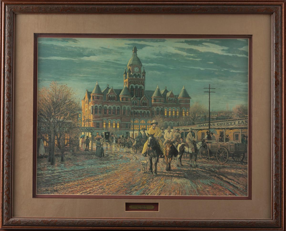Original framed Western Print by noted Texas Artist Tony Eubanks, titled "Five After Six", double si