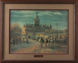 Original framed Western Print by noted Texas Artist Tony Eubanks, titled "Five After Six", double si