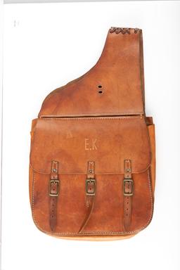Pair of heavy made Leather Saddlebags made for Elmer Keith with the initials "E.K." on flaps. Leathe