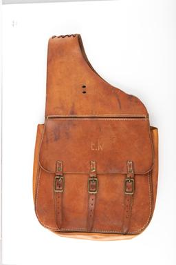 Pair of heavy made Leather Saddlebags made for Elmer Keith with the initials "E.K." on flaps. Leathe