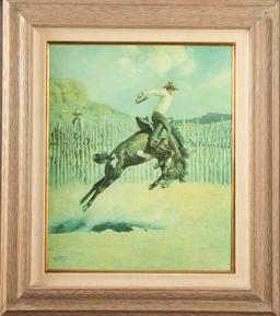 Framed Giclee Canvas marked at lower left "Will James 29". Canvas measures 23" x 28" in rustic galle