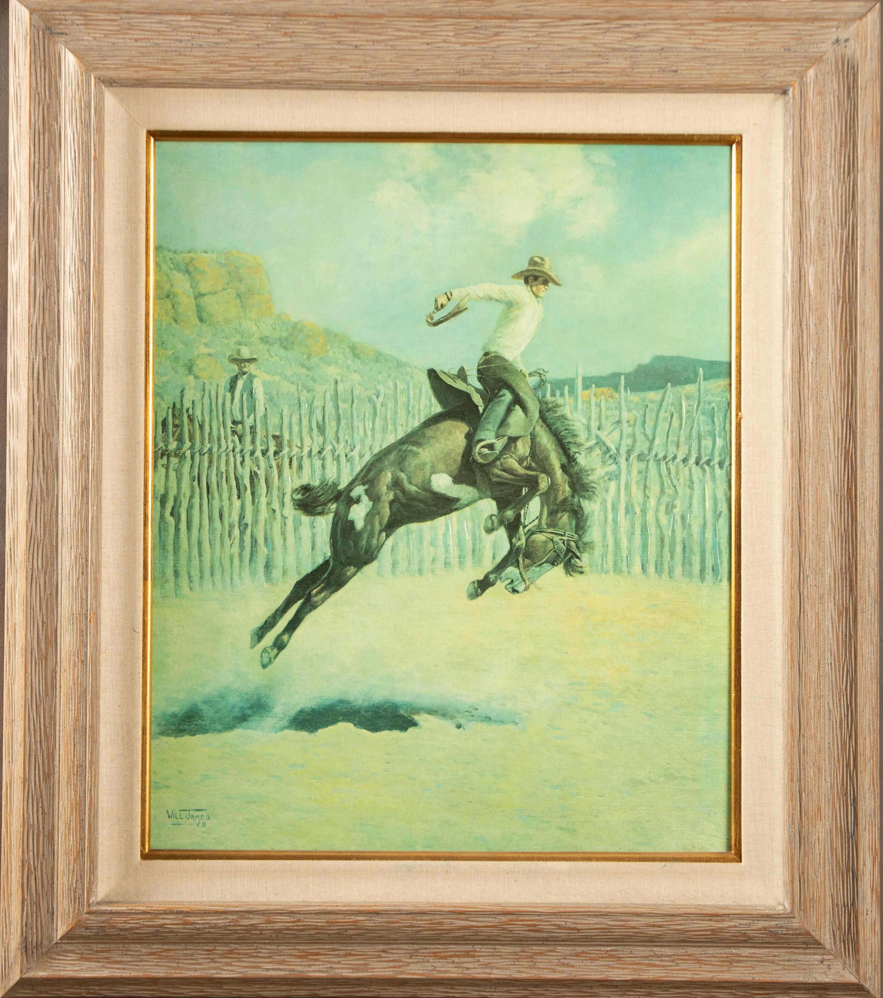 Framed Giclee Canvas marked at lower left "Will James 29". Canvas measures 23" x 28" in rustic galle