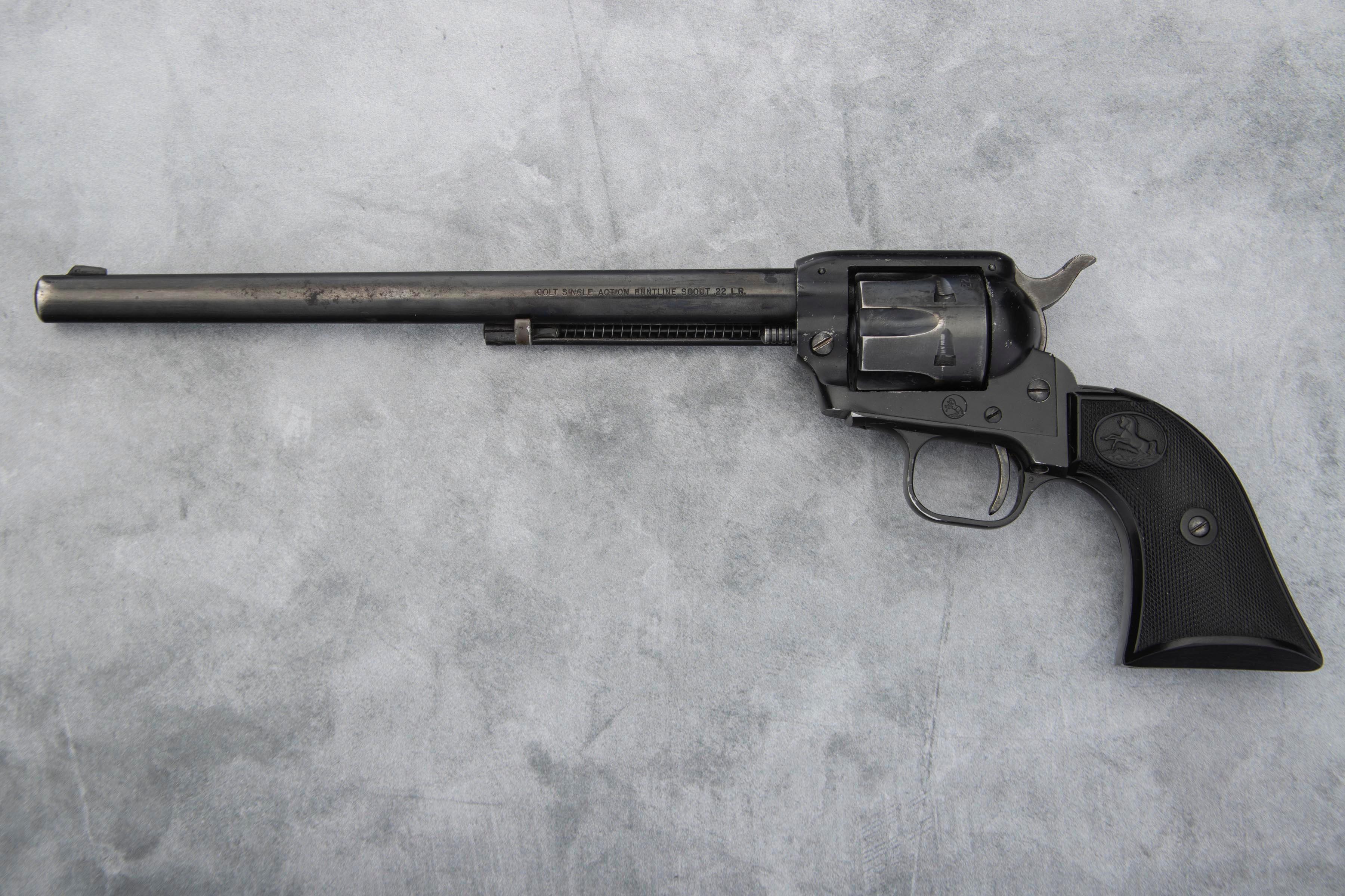 Colt Buntline Scout, SA Revolver, .22 LR caliber, SN 238103F, blue finish, 9 1/2" barrel, showing so