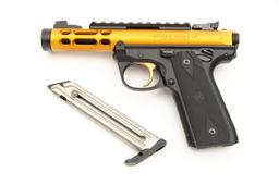 Ruger MK IV, LITE Semi-Auto Pistol, .22 caliber, SN 500153925, matte finish with gold barrel and tri