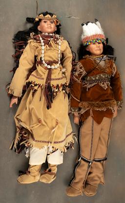Matching pair of near life size Indian Dolls to include Chief and Indian Maiden. Dolls measure 4 ft.
