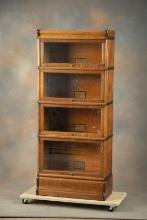 "Globe-Wernicke" marked three quarter size four stack quarter sawn oak Lawyer Bookcase, excellent fi