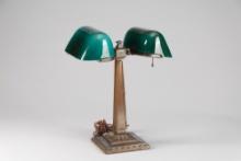 Antique double signed, double shade Emeralite Desk Lamp, circa 1920s, shades are in perfect conditio