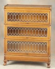 Unique antique "Macey" marked three stack leaded glass Lawyer Bookcase, original estate condition, 4
