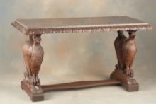 Antique highly carved mahogany Sofa/Wall Table, circa 1900, with four (4) massive carved eagles supp