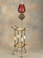 "B&H" (Bradley & Hubbard) marked, heavily embossed brass and onyx Piano Lamp, circa 1880-1890s with