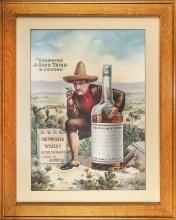 Incredible antique framed Advertisement for "Old Forester Whisky", marked lower right "Chas. W. Shon