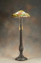 Beautiful antique bronze and leaded glass shade Floor Lamp, circa 1920s, with extremely ornate pierc