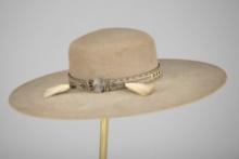 Unique vintage wide brim felt Hat with 5 1/4" brim x 4" crown with unique horsehair braided hat band