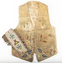 This lot consists of the following two Items: A Wild West beaded doe skin Vest with inside pockets t