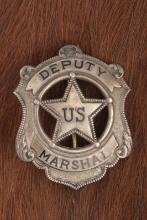 Ornate vintage Shield Badge â€œDEPUTY MARSHALâ€� with cut-out 5-point Star center marked â€œUSâ€�. B