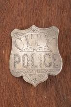 Hand engraved vintage Shield Badge marked â€œCITY POLICEâ€� with nice detailing. Although no marking