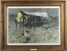 Gallery framed print, hand signed at lower right by CA Artist James Reynolds, dated 1973, titled "No