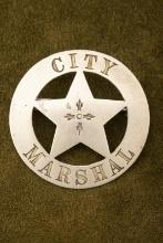 Vintage 5-point cut-out Circle Star Badge marked â€œCITY MARSHALâ€�, has nice patina, great center d