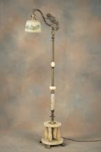 Outstanding antique onyx and brass Parrot Floor Lamp, circa 1920s, on footed base with original 7 1/