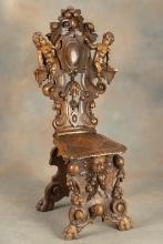 Incredible antique, hand carved walnut Side Chair, measuring 48" T x 20" at widest point, with flora