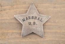 Very rare, vintage 5-point Star Badge marked â€œMARSHAL U.S.â€�, has detailing around edge of Star,