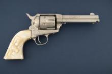 "Antique, Factory Engraved Colt SAA Revolver, SN 83296, with carved pearl stocks. Colt Single Action
