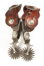 Pair of Jerry Cates double mounted Spurs that are copies of a pair of J.O. Bass Spurs, mounted in st