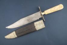 Vintage clip point Bowie, blade is marked "J.P. Lower & Sons, Denver, Col.", 8 1/4" blade x 13 1/4"