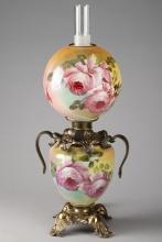 Beautiful antique Gone With The Wind Oil Lamp, circa 1880-1890, on beautiful footed base, decorated