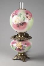 Antique Gone With the Wind Oil Lamp, last patent date 1890, made by the Consolidated Lamp Co., decor