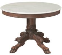 Extremely fine antique carved mahogany Center Table with ornate carved claw foot pedestal that suppo