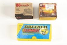 Three Boxes of 500 S&W Mag. Cartridges, totaling 60 rounds. One box is Hornady, one is Federal, one