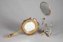 This lot consists of the following Items. An embossed silver Shaving Mirror with beveled mirror, mea
