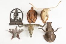 This lot consists of six Items, all steer head related to include: (1) Bronze Steer Head with 11" sp