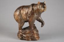 Large molded chalk Bear Statue, measures 18" T x 18" L, mounted on a simulated rock base.