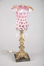 Beautiful custom made Table Lamp, shade is possibly Fenton, designed by the Lamp Lighter, Lorena, Te