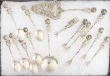 Beautiful partial set of Rose Hildesheimer Pattern Flatware, marked "800" silver, totaling 15 pieces