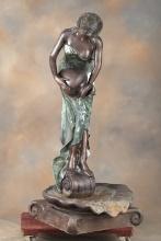 Near life-size Bronze Fountain, semi-nude woman pouring water into a shell, measures 4ft 10" T x 25"