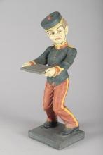 Unique Molded Bell Hop Business Card Holder, 22" T with 7 1/4" x 6 3/4" base. Excellent paint.