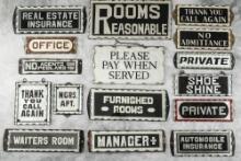Very desirable collection of 16 vintage Chipped Glass Signs. Extremely rare to find a group of this